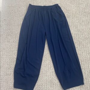 Womens Casual Elastic Waist Wide Leg Cotton Linen Baggy Casual Trousers Pockets